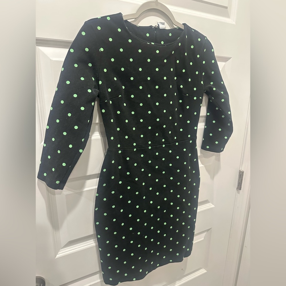 Old Navy black and green polka dot pencil dress.